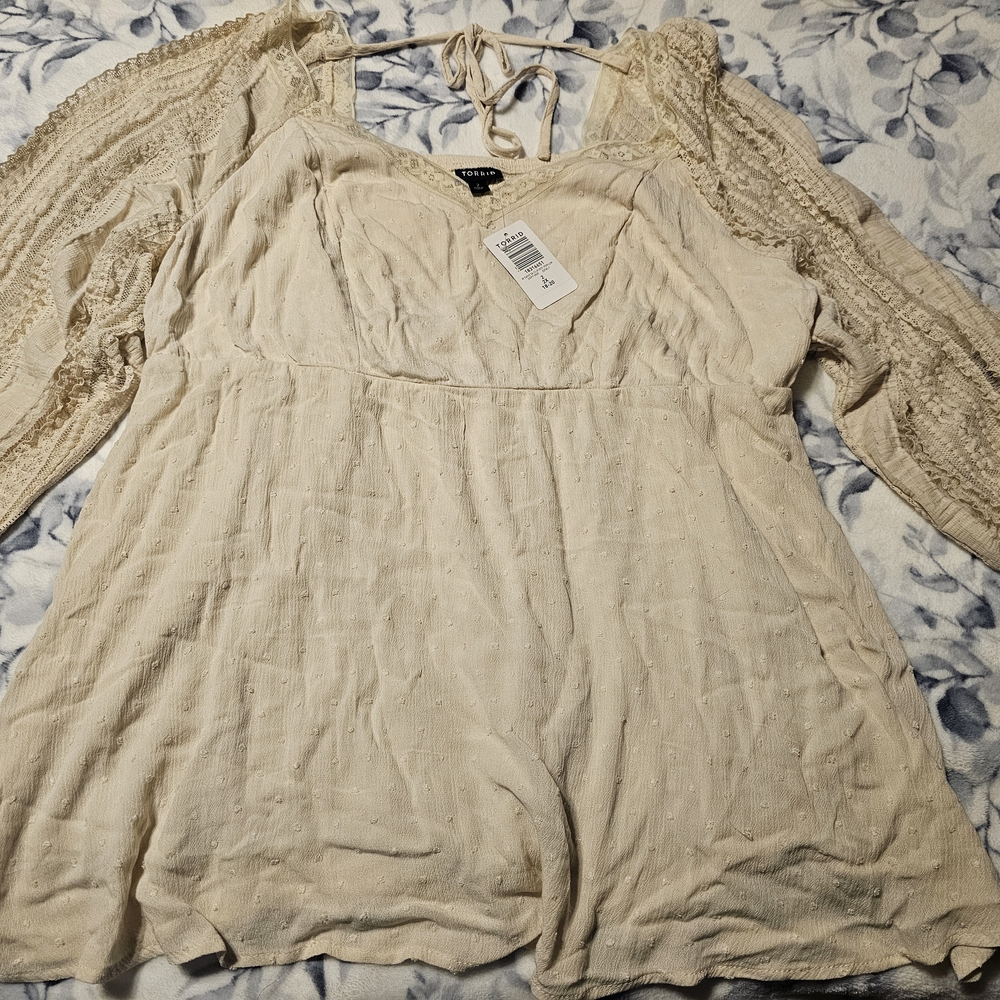 Torrid Tan Smocked Ruched Blouse